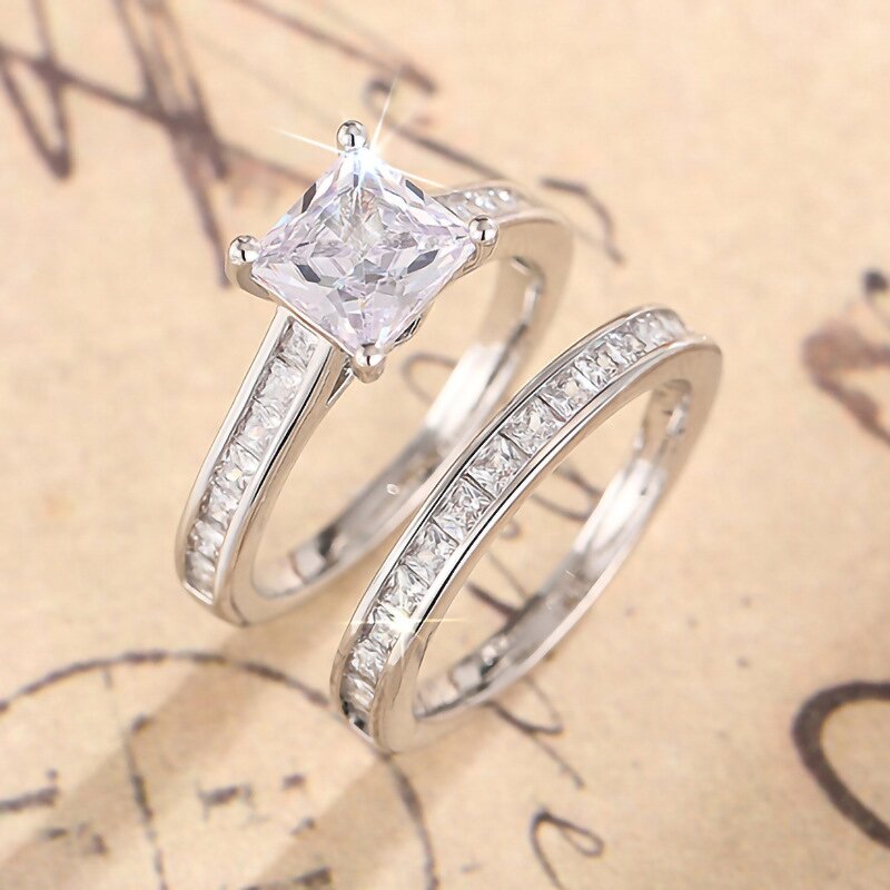 Rings Manufacturer - Round Crystal Cubic Zirconia Hollow Design Couple Set