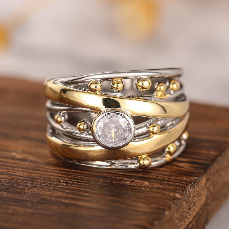 Rings Manufacturer - Delicate Geometry Shaped Blue/White Crystal Zircon Band