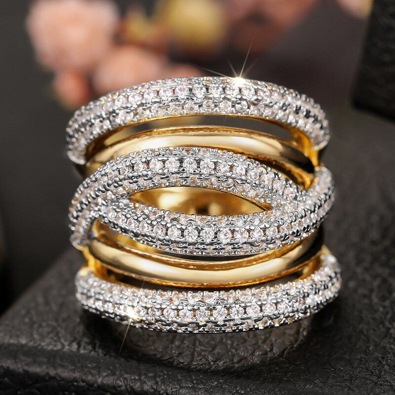 Rings Manufacturer - Vintage Line Cross Design Brass Bead Round Zircon Wide