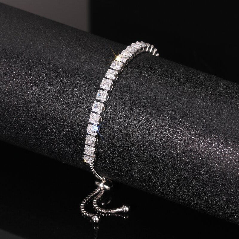 Bracelets Manufacturer - 4mm Round Square 5A Zircon Single Row Adjustable Tennis