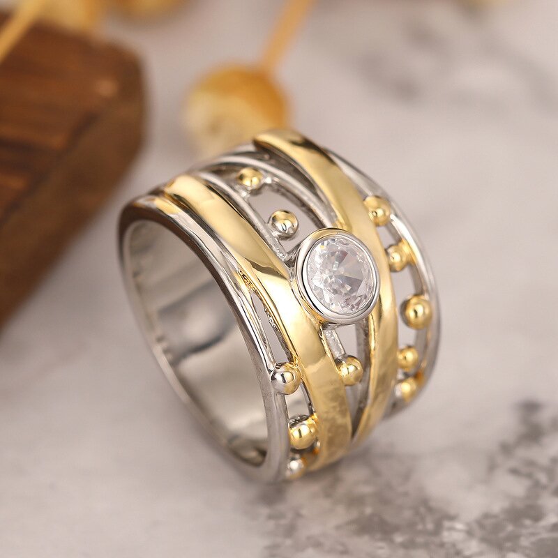 Rings Manufacturer - Delicate Geometry Shaped Blue/White Crystal Zircon Band