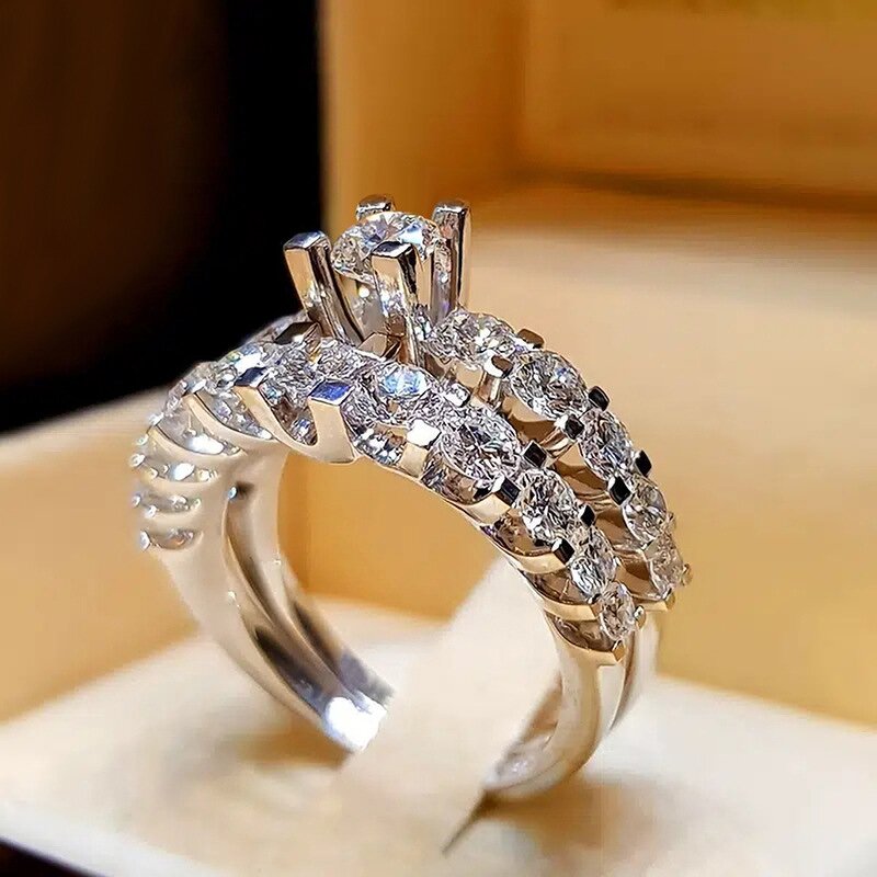Rings Manufacturer - Square Design Sparkling Zircon Couple Set for Bridal