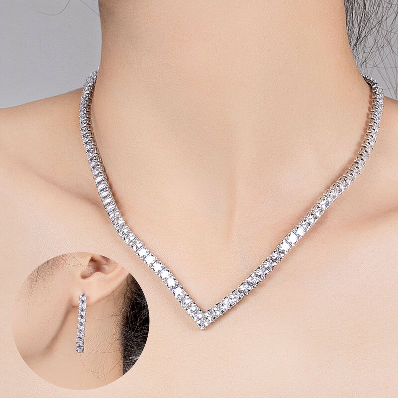 Jewelry Set Manufacturer - Square Luxury Collarbone Necklace with Pendant Earrings Set