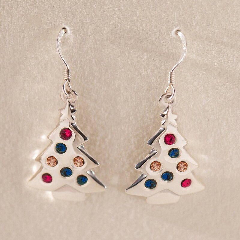 Earrings Manufacturer - Christmas Tree Design with Sparkling Crystal for Gift