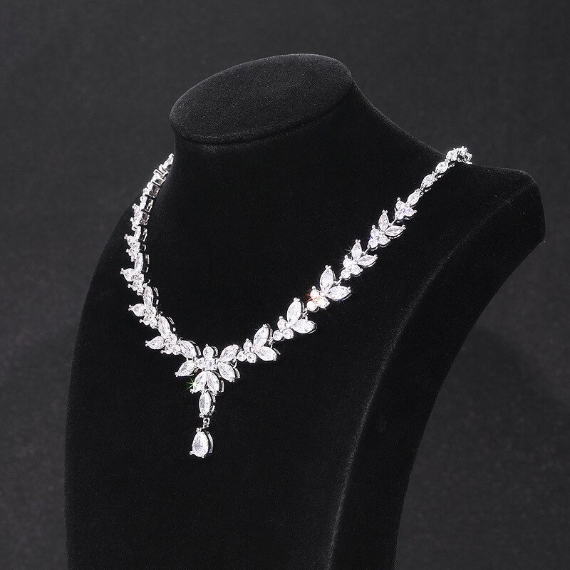 Jewelry Sets Manufacturer - Dainty Water Drop Design Crystal Zircon Necklace Earrings Set