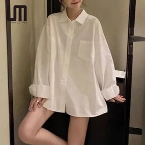 Long Sleeve Shirt Manufacturer - 2026 Korean Loose-Fit Spring Autumn White Outerwear