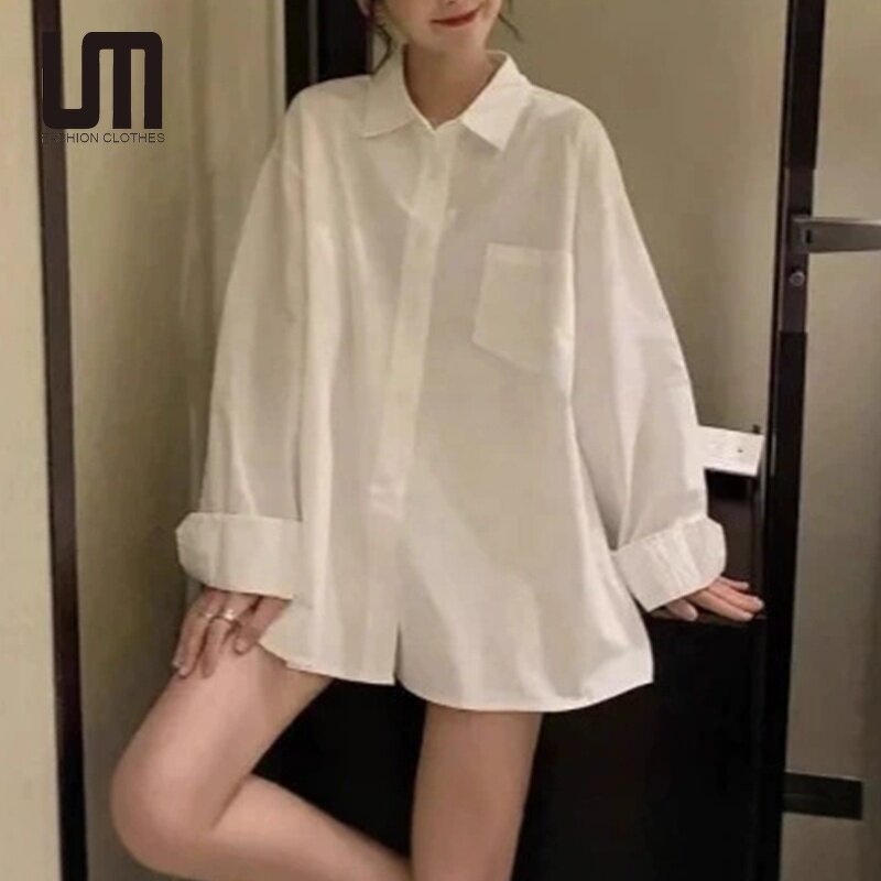 Long Sleeve Shirt Manufacturer - 2026 Korean Loose-Fit Spring Autumn White Outerwear