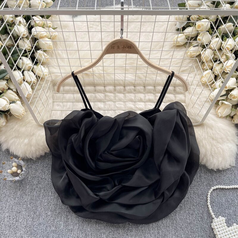 Tank Tops Manufacturer - Liu Ming 2024 Women Summer Sexy Sleeveless 3D Flowers Mesh Petals