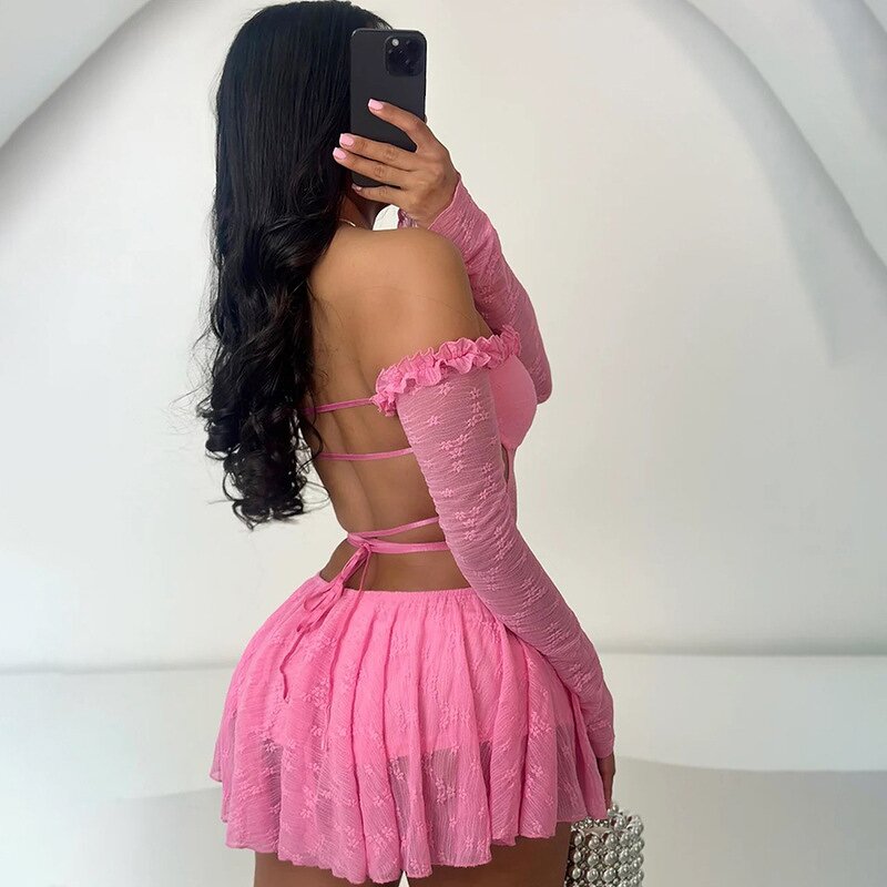 Hollow Out Dress Manufacturer - Women Chic Solid Autumn Casual Party Collarless Natural Waist