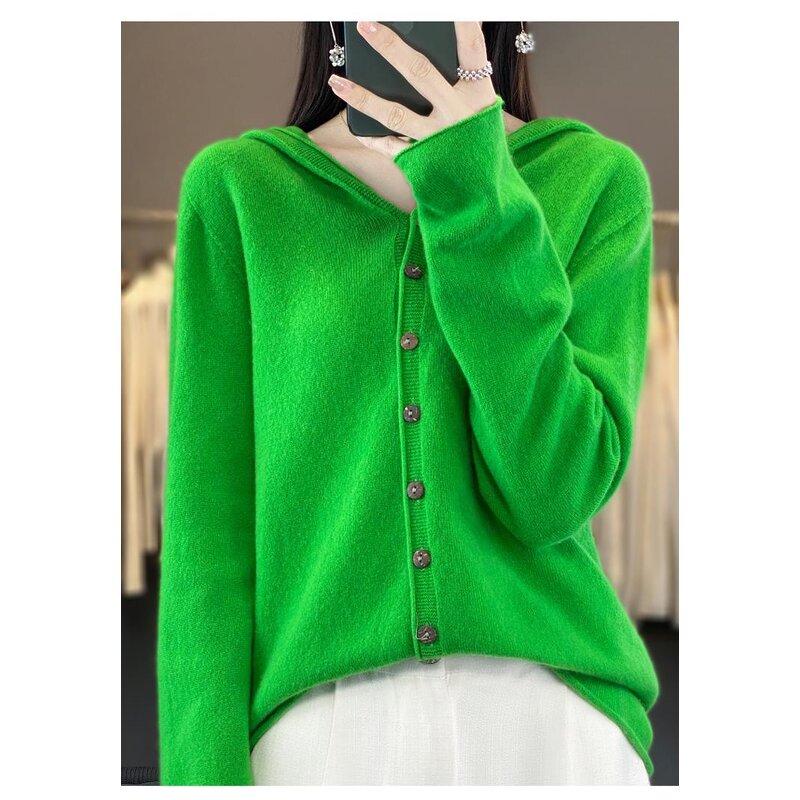 Hoodie Cardigan Manufacturer - Liu Ming 2025 Women Autumn Winter 100% Wool Loose Knitted