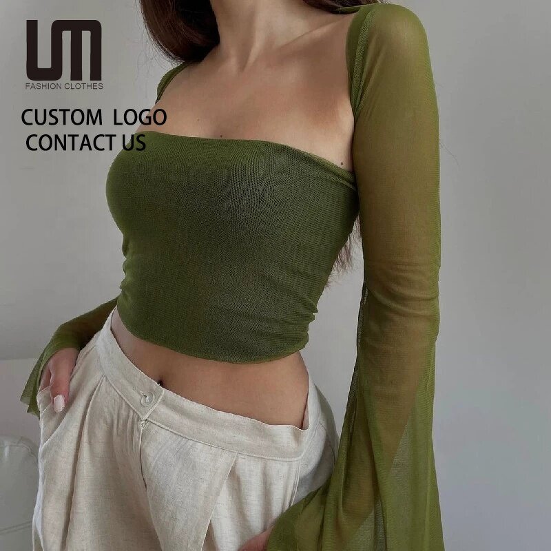 Crop Tops T Shirt Manufacturer - Liu Ming Y2K Women Sexy Off Shoulder Long Flare Sleeve Club