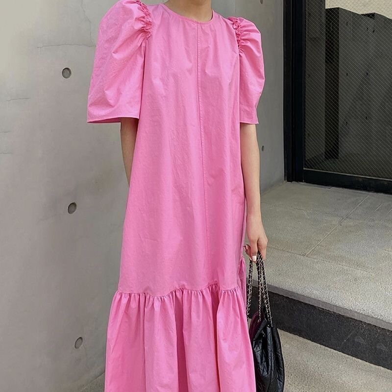 Summer Dress Manufacturer - Women Trendy Korean Ruffled Hem Solid Casual Daily Outing