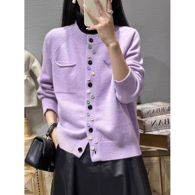 Knit Cardigan Manufacturer - Liu Ming 2025 Women Autumn Winter Casual Loose Round Neck Wool