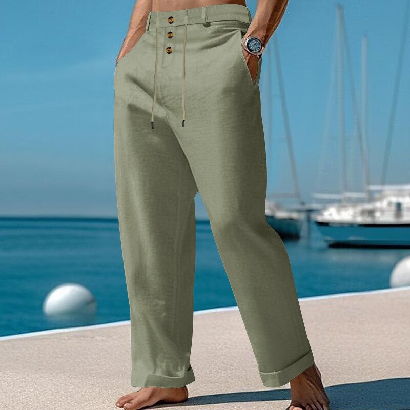 Linen Pants Manufacturer - Cheap Trending Men Summer Beach Loose Straight Breathable