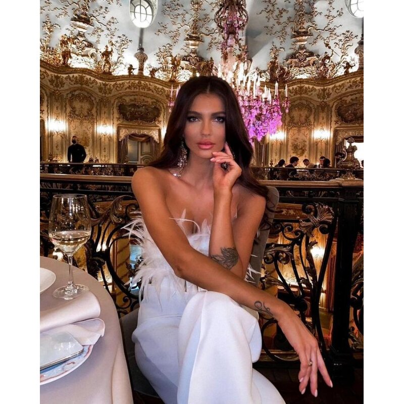 Bodysuit Jumpsuit Manufacturer - 2025 Women Sexy Feather Sleeveless Elegant Clubwear Wholesale
