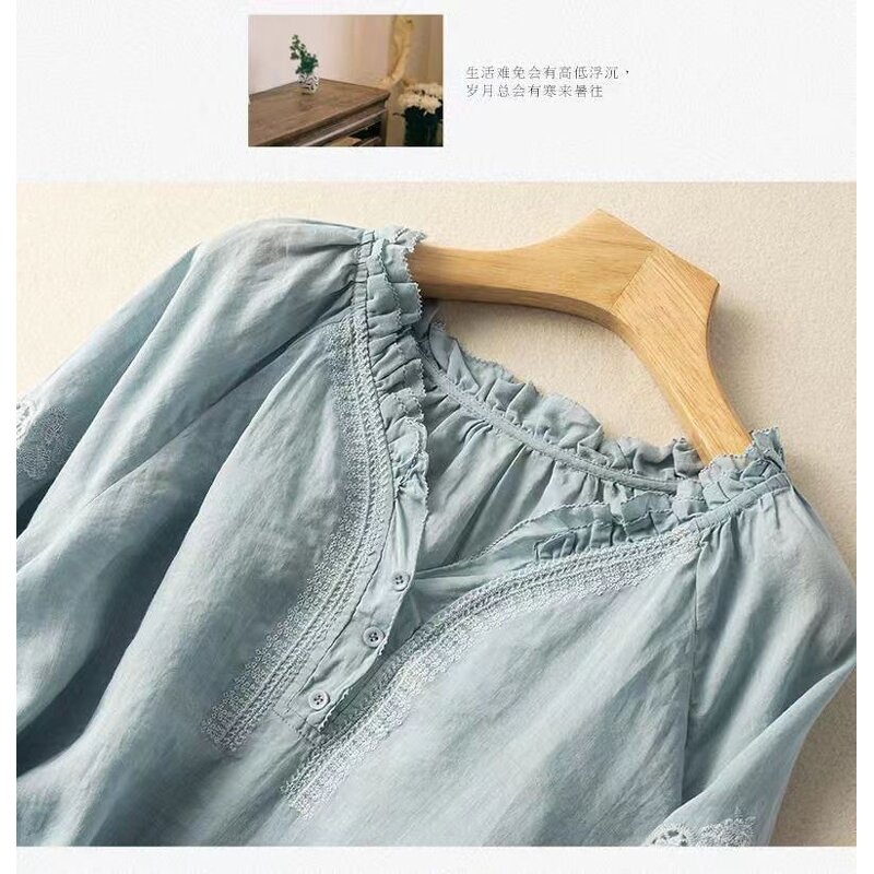 Retro V-Neck Shirt Manufacturer - Women Lightweight Breathable Summer Casual Office Daily