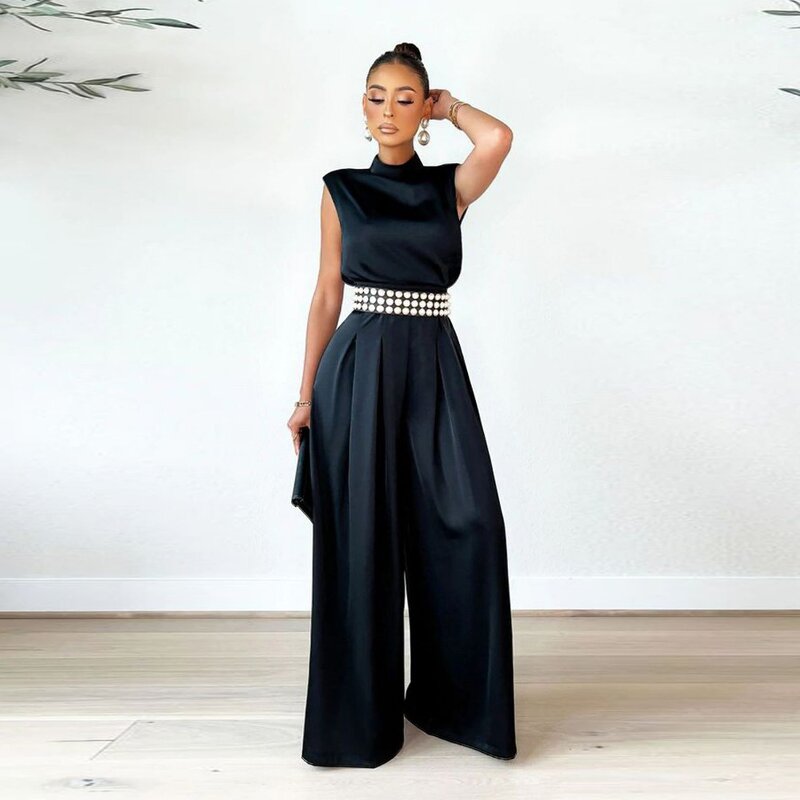 Rompers Jumpsuit Manufacturer - OEM ODM Women Sleeveless Wide Leg Slim Elegant One Piece