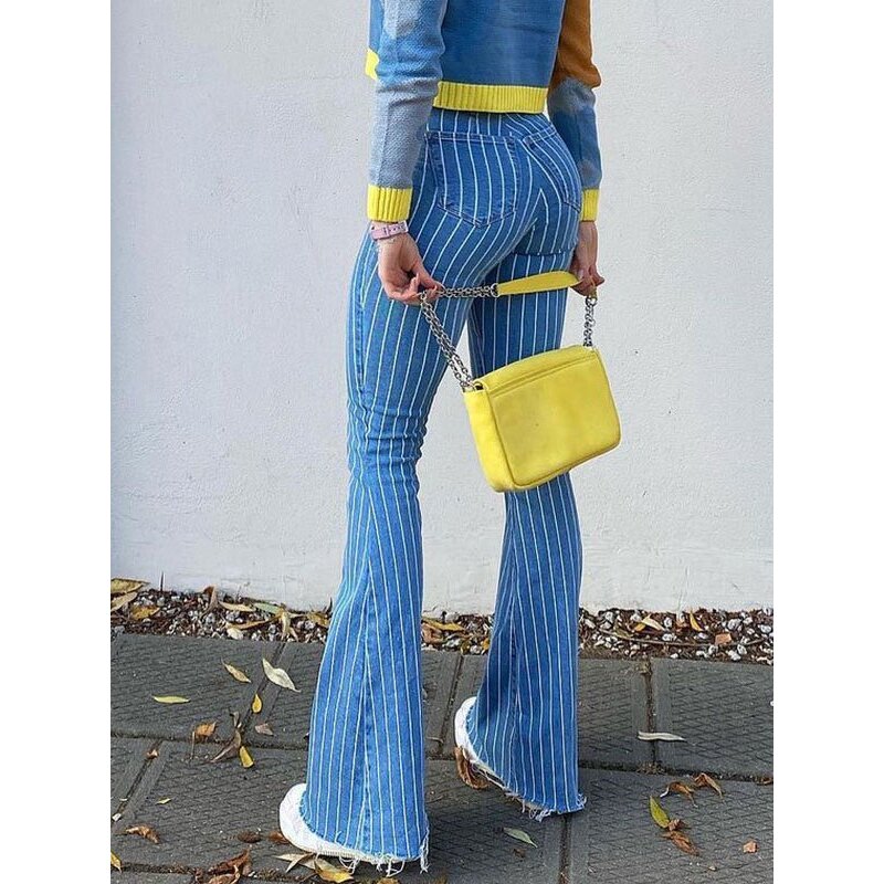 Denim Pants Manufacturer - 2025 Women Vintage High Waist Striped Skinny Stretch OEM ODM