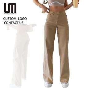 Denim Pants Manufacturer - 2025 Women High Waist Wide Leg Loose Button Fly OEM ODM