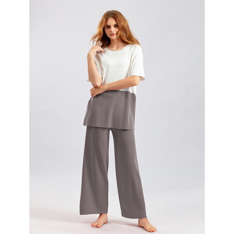 Women Two Piece Set Manufacturer - Cheap Wholesale Spring Oversized T Shirt + Wide Leg Pants