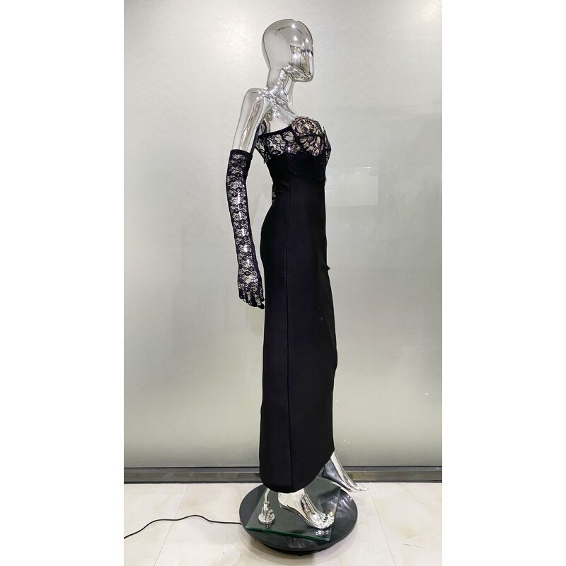 Ball Gown Manufacturer - Women Chic Vintage Floor-Length Lace Zipper Evening Formal Party