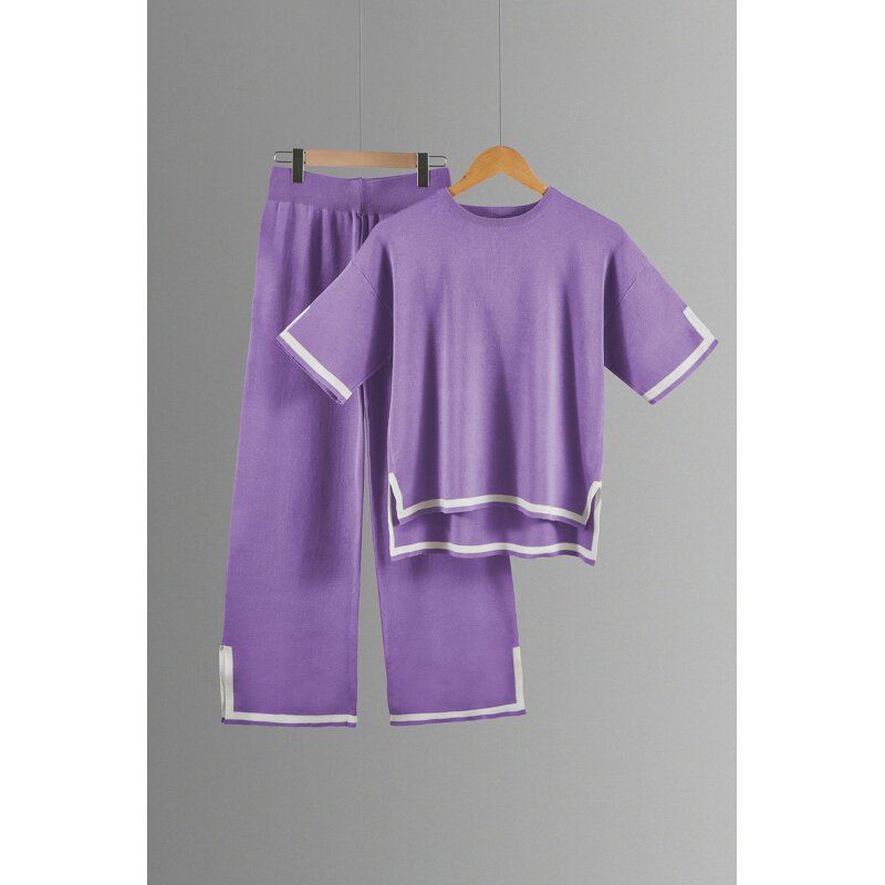 Women Two Piece Set Manufacturer - Liu Ming 2024 Summer O Neck Knitted Top + Wide Leg Pants