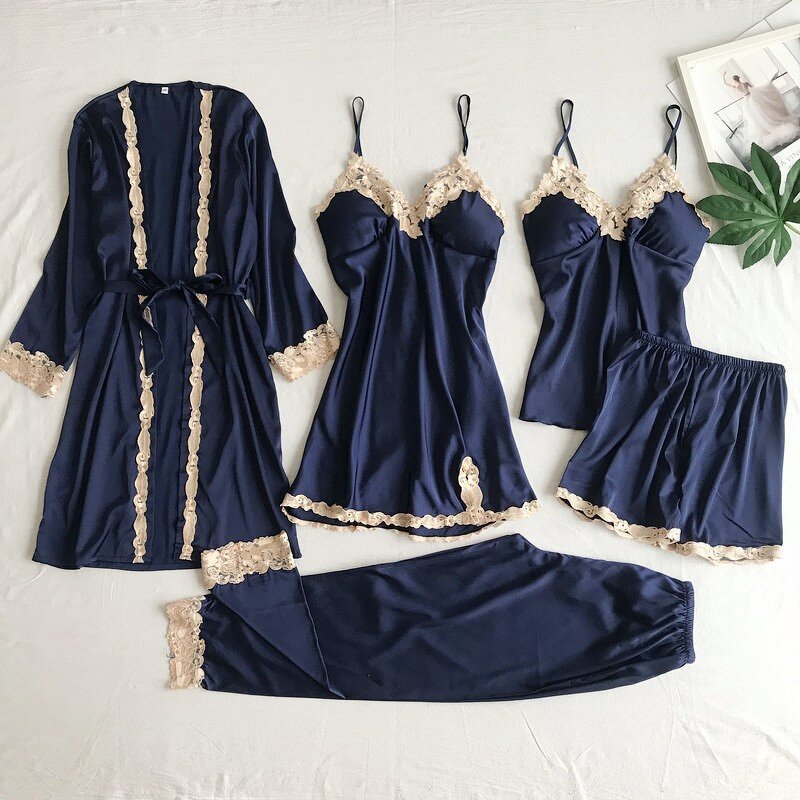 Pajama Set Manufacturer - Liu Ming 2025 Women Elegant Satin Lace Patchwork Loose Nightwear