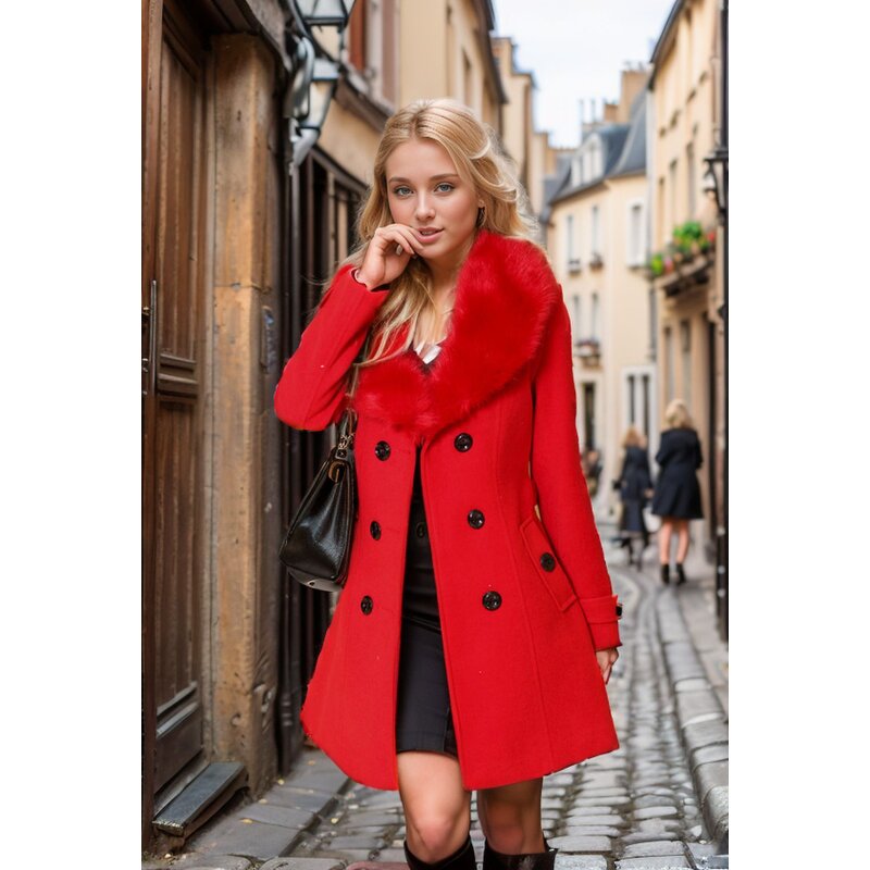 Woolen Coats Manufacturer - Liu Ming 2025 Women Autumn Winter Thick Fur Collar Double Side
