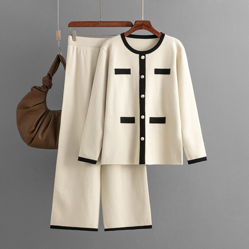 Women Two Piece Set Manufacturer - Liu Ming 2025 Autumn Winter V Neck Sweater Casual Knitted