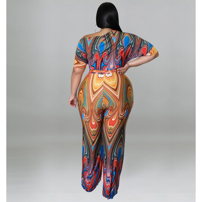 Plus Size Jumpsuit Manufacturer - Women New Fashion Sexy Slash Neck Printing Wide Leg Outfit