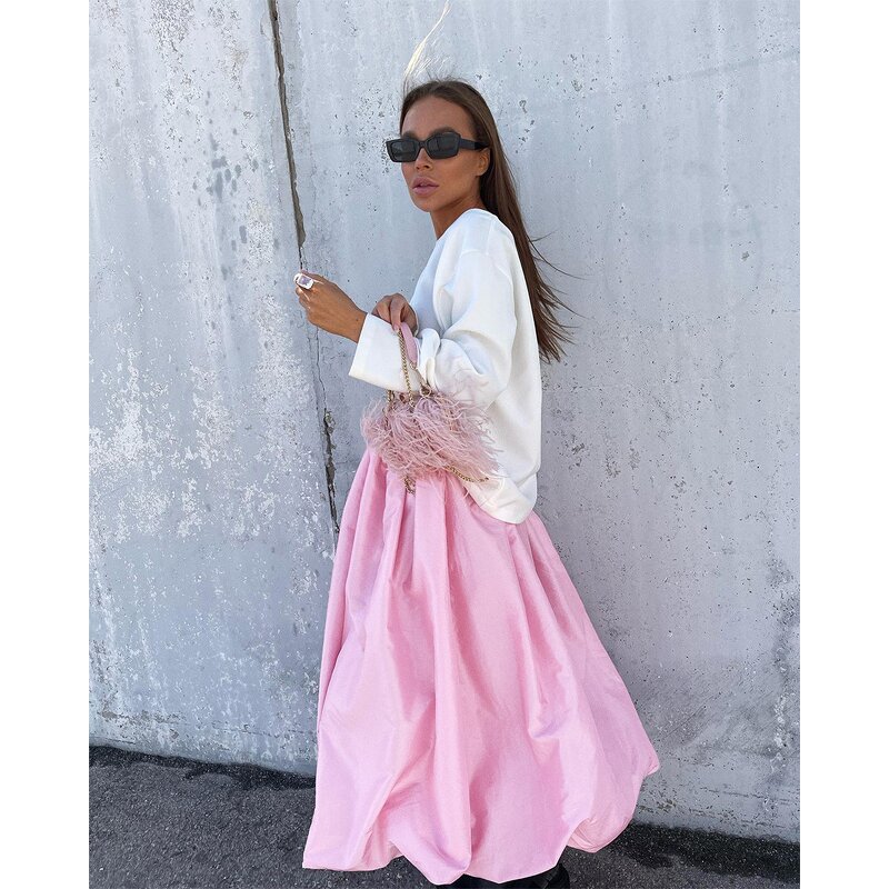 Long Midi Skirts Manufacturer - Liu Ming Women Elegant Party White Ball Gown High Waist Pleated