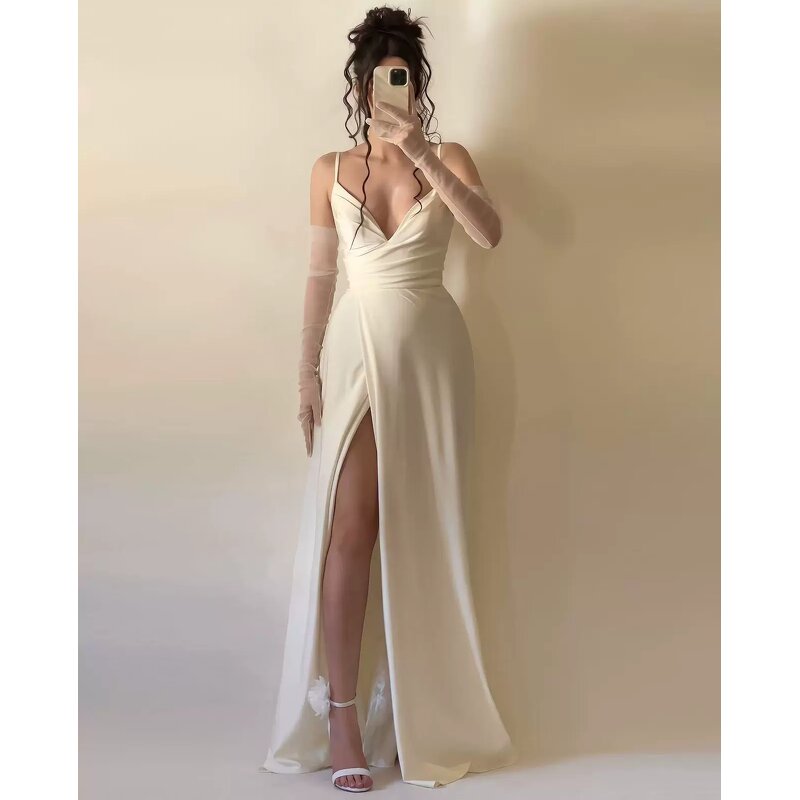 Evening Dress Manufacturer - 2026 Sleeveless Deep V-neck Split Suspender High Waist