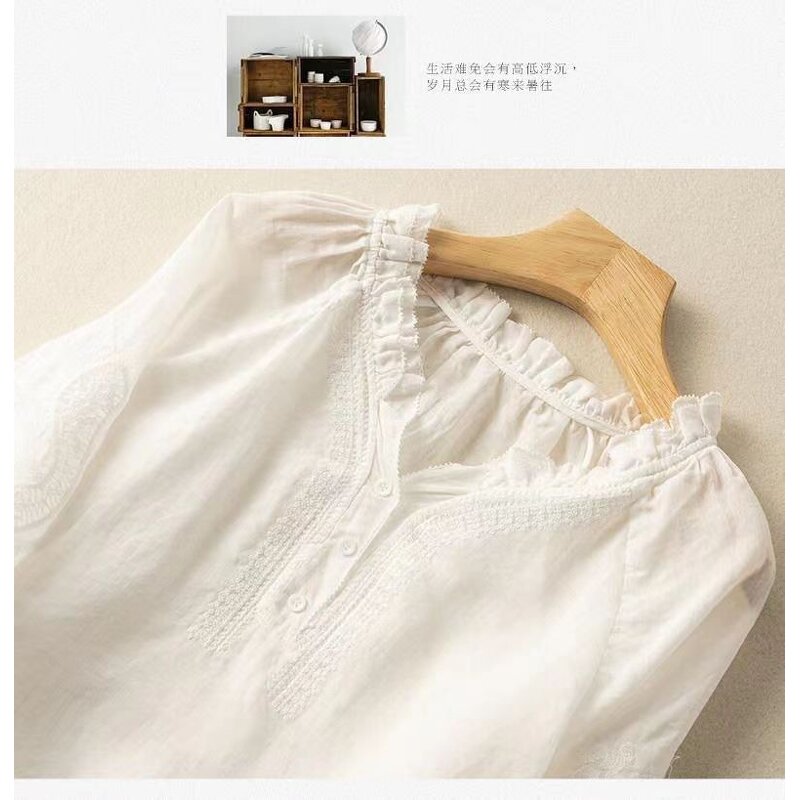 Retro V-Neck Shirt Manufacturer - Women Lightweight Breathable Summer Casual Office Daily