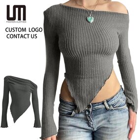 Crop Top Sweaters Manufacturer - 2025 Women Summer Sexy Long Sleeve Bodycon Asymmetrical