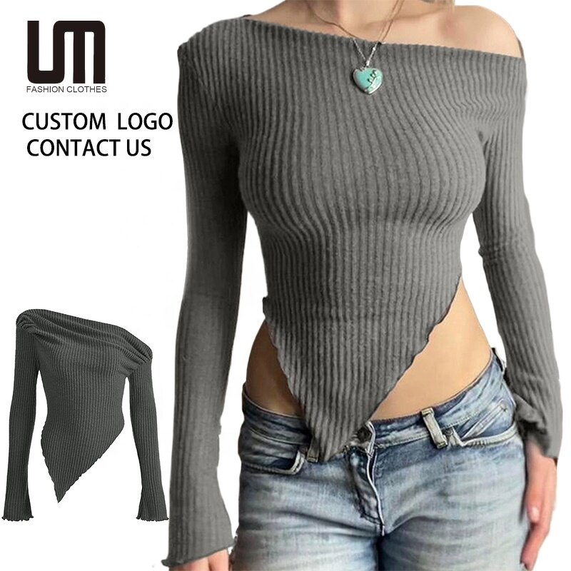 Crop Top Sweaters Manufacturer - 2025 Women Summer Sexy Long Sleeve Bodycon Asymmetrical