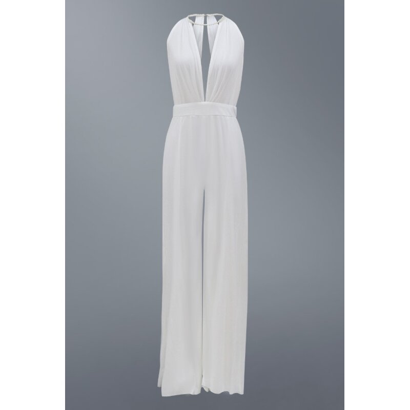 Formal Jumpsuits Manufacturer - Liu Ming Women Sexy V Neck Wide Leg Sleeveless Backless