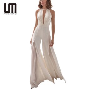 Formal Jumpsuits Manufacturer - Liu Ming Women Sexy V Neck Wide Leg Sleeveless Backless