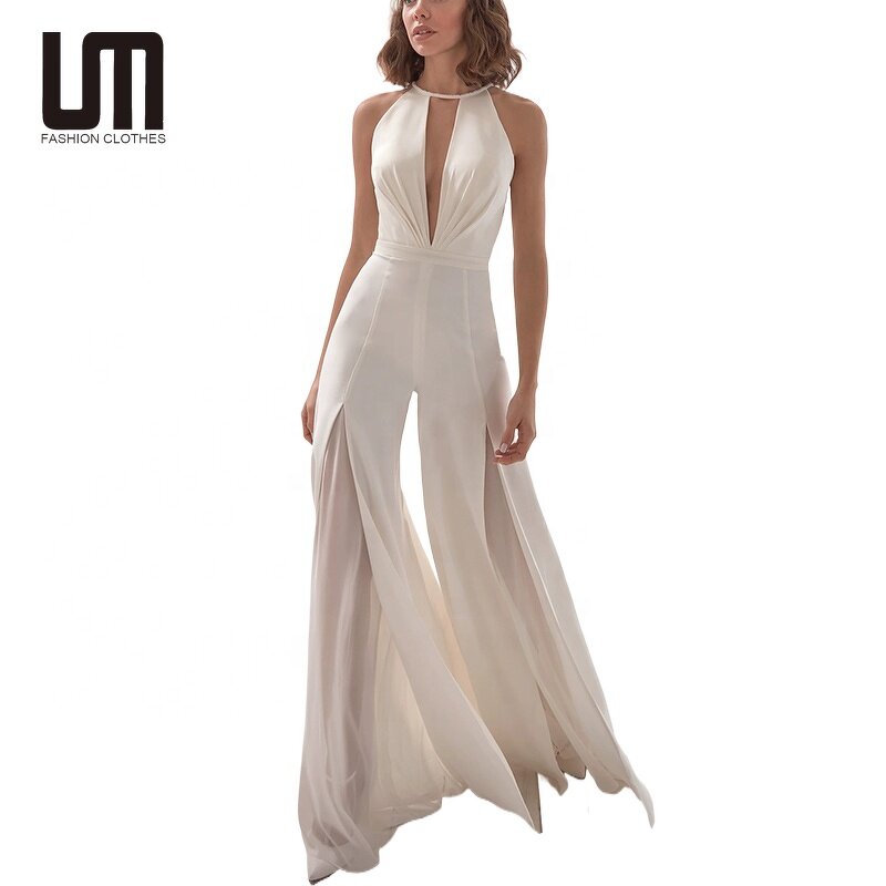 Formal Jumpsuits Manufacturer - Liu Ming Women Sexy V Neck Wide Leg Sleeveless Backless