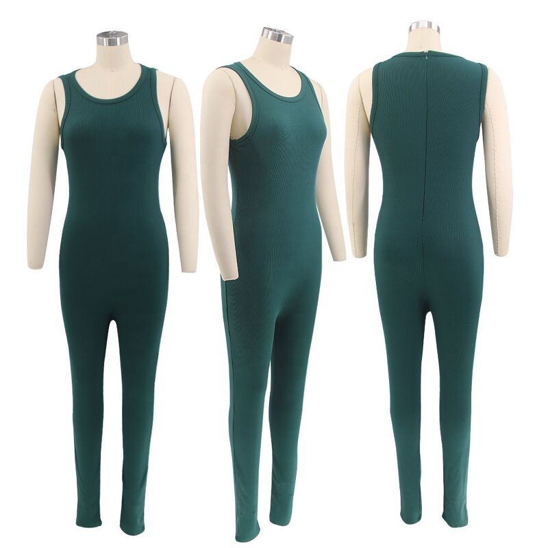 Rib Knitted Jumpsuits Manufacturer - 2025 Women Summer Sleeveless Romper Fitness Casual Solid