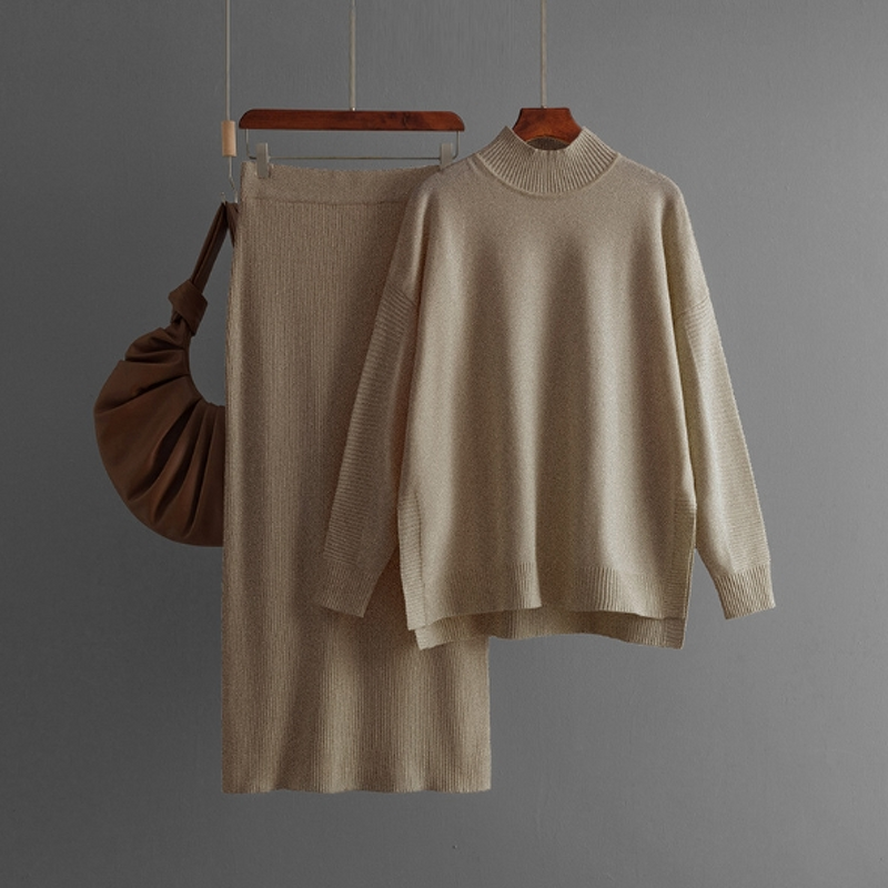 Women Two Piece Set Manufacturer - Liu Ming 2024 Korean Sweater Pullover + Knitted Long Skirt