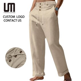 Linen Pants Manufacturer - Cheap Trending Men Summer Beach Loose Straight Breathable