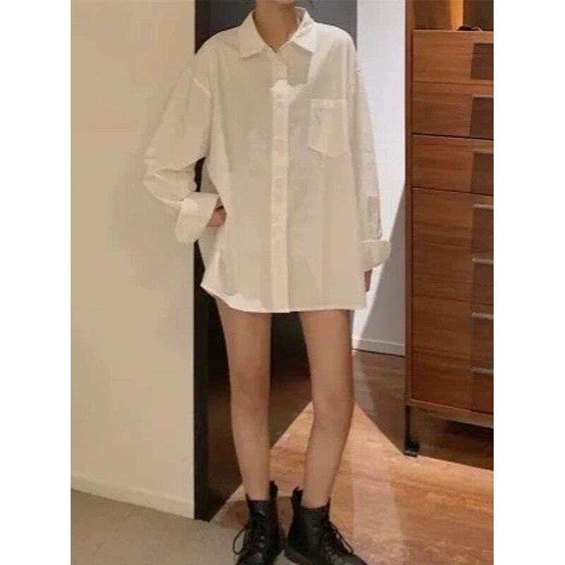 Long Sleeve Shirt Manufacturer - 2026 Korean Loose-Fit Spring Autumn White Outerwear