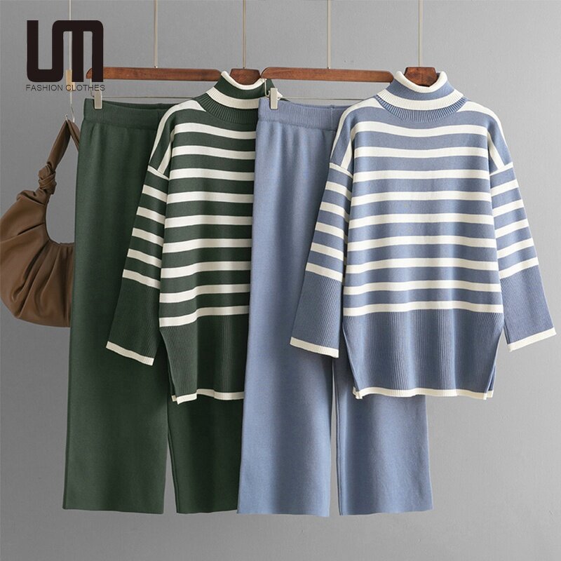 Women Two Piece Set Manufacturer - Liu Ming 2025 Autumn Winter Turtleneck Sweater + Straight Pants
