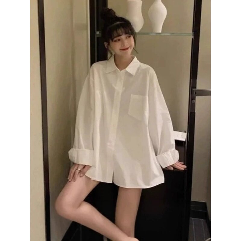 Long Sleeve Shirt Manufacturer - 2026 Korean Loose-Fit Spring Autumn White Outerwear