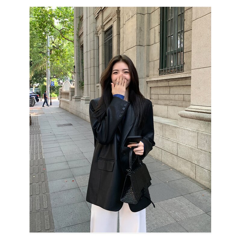 Leather Jacket Manufacturer - Liu Ming 2025 Women Korean Casual Long Sleeve Pu Blazers