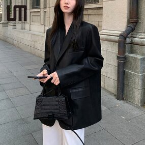 Leather Jacket Manufacturer - Liu Ming 2025 Women Korean Casual Long Sleeve Pu Blazers