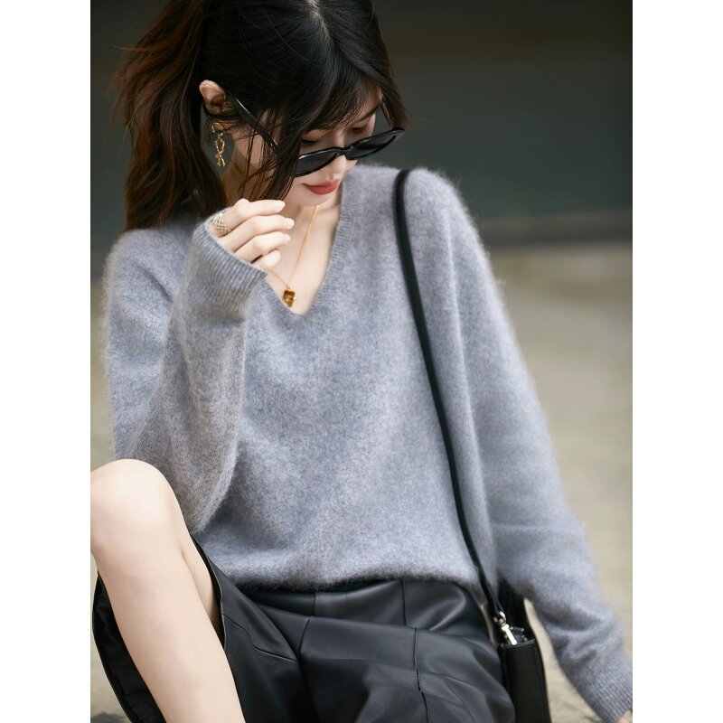 Knit Pullover Sweater Manufacturer - 2026 Women V-Neck Oversized Soft Thick Warm Winter Casual