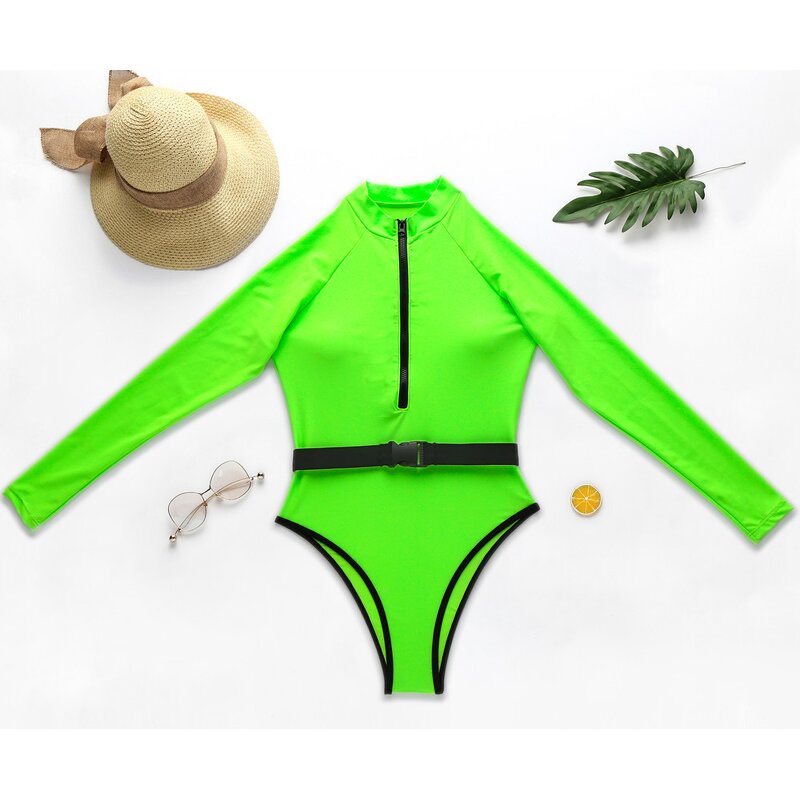 One Piece Swimsuit Manufacturer - Liu Ming Custom Logo Women Long Sleeve Surfing Swimwear Beachwear