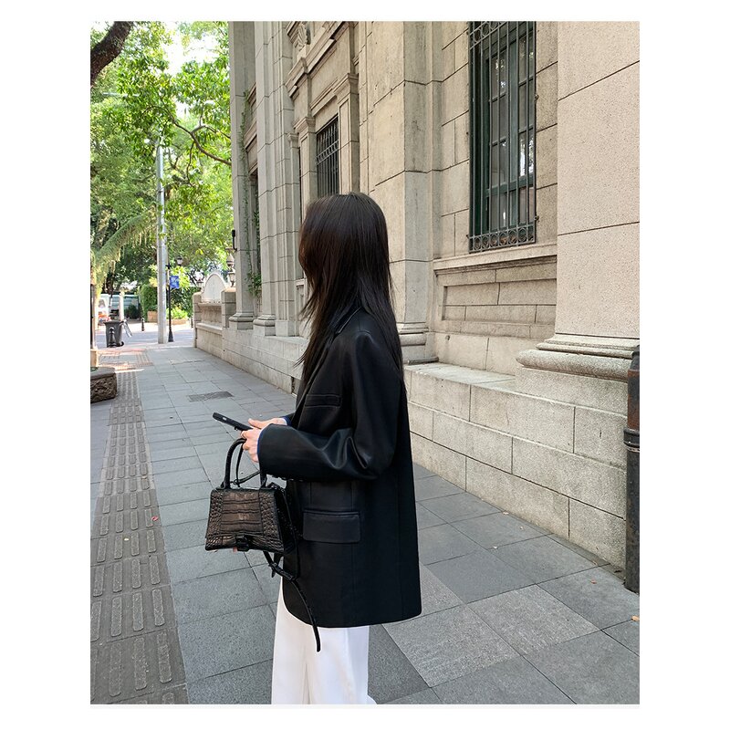 Leather Jacket Manufacturer - Liu Ming 2025 Women Korean Casual Long Sleeve Pu Blazers