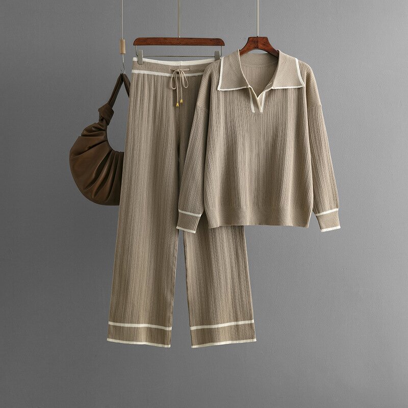 Women Two Piece Set Manufacturer - Liu Ming Autumn Winter Knitted Long Sleeve Tops + Pants